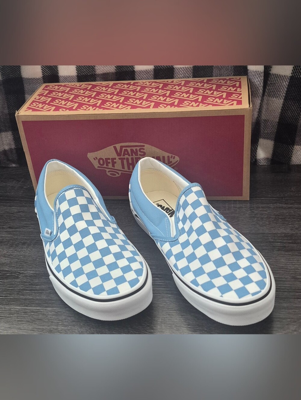 Vans Men's Classic Slip-On Checkerboard - Light Blue/White